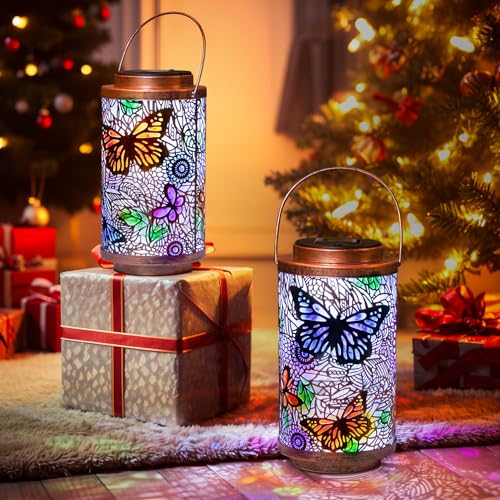 2Pack Solar Outdoor Lanterns Waterproof Butterfly Garden Gifts for Women (2 Count)