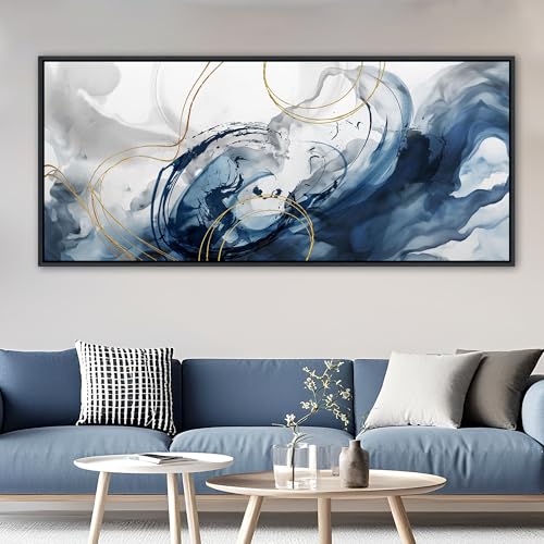 Blue Abstract Wall Art Large Canvas Wall Decor Modern Home Decor Office Wall Decor Home Decorations for Living Room Navy Blue Minimalist Bedroom Artwork 40×87IN