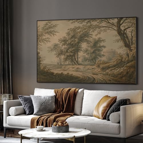 46"x72" Extra Large Framed Wall Art Antique Sepia Landscape with Trees and Historic Architecture for Home Living Room Bedroom Decor