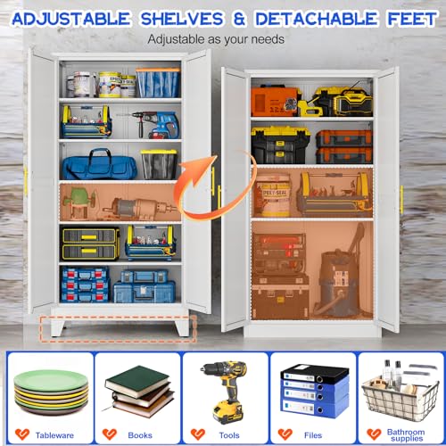 75.2" Tall Metal Storage Cabinet with 2 Doors & 5 Adjustable Shelves