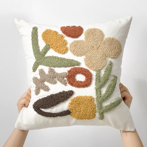 Boho Throw Pillow Covers 18x18 Tufted Fall Floral for Sofa Bed