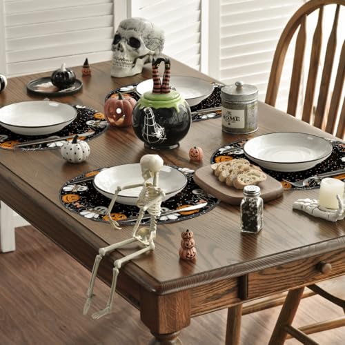 Ghost Cat Halloween Round Placemats Set of 4 (4 Count)