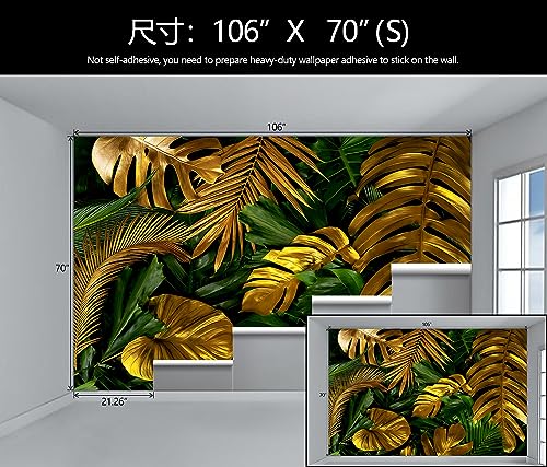 Gold and Green Tropical Jungle Palm Leaf Mural Wallpaper for Bedroom