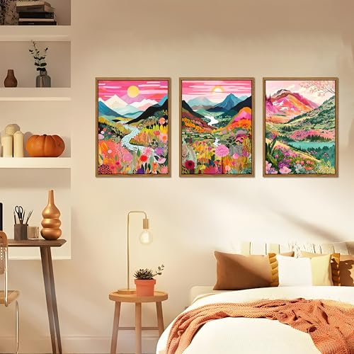 Floating Framed Boho Colorful Mountain Wall Art Set of 3 (3 Count)