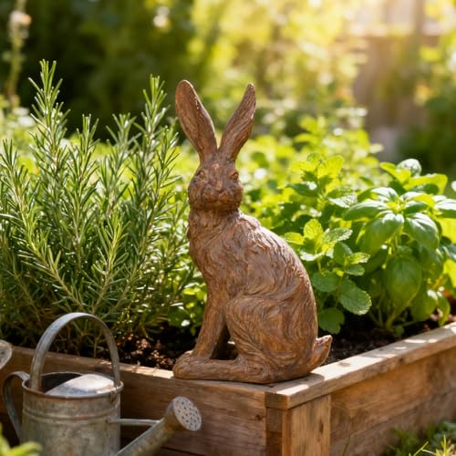 Outdoor Rabbit Garden Statue 12 Inch Brown Bunny Outdoor Decor