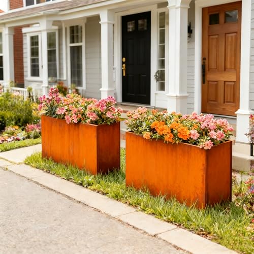 Corten Steel Planter Box 32" L x 15" W x 24" H Rusted Steel Outdoor Planter