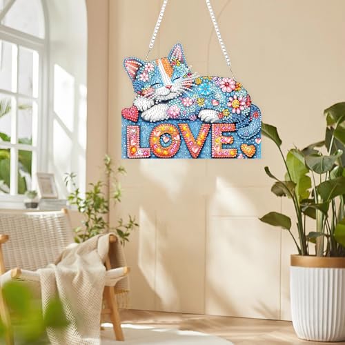 DIY Colorful Cat Diamond Painting Hanging Ornament