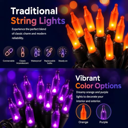 Purple and Orange Halloween Lights (21 Foot)