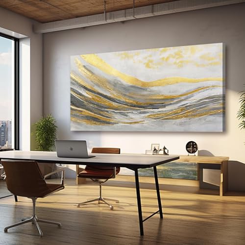 White Line Wall Paintings Modern Wall Art Gold Foil Photo Prints 29"x58" Large Dining Room Wall Decor Posters for Bedroom