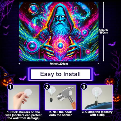 Blacklight Tapestry Wizard Orb Wall Art 78 x 59 Inch