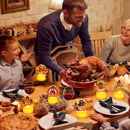 Thanksgiving Decorations Indoor 12 Pack Turkey Flameless LED Candles Battery Operated Tea Lights for Thanksgiving Table Decorations Centerpieces (12 Count)