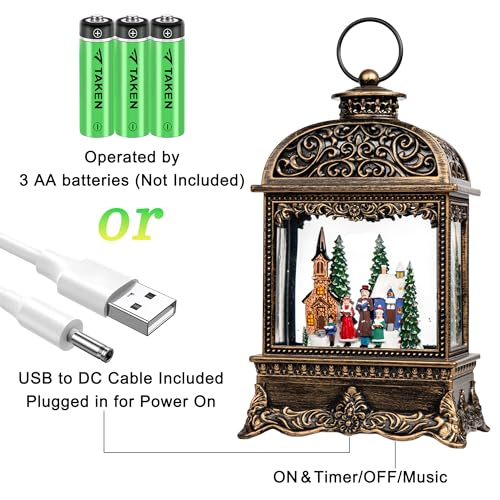 Christmas Village Snow Globe Water Lantern with Church Carolers Scene Battery Operated or USB Powered Musical Lighted Holiday Decoration for Tabletop Display for Family and Friends