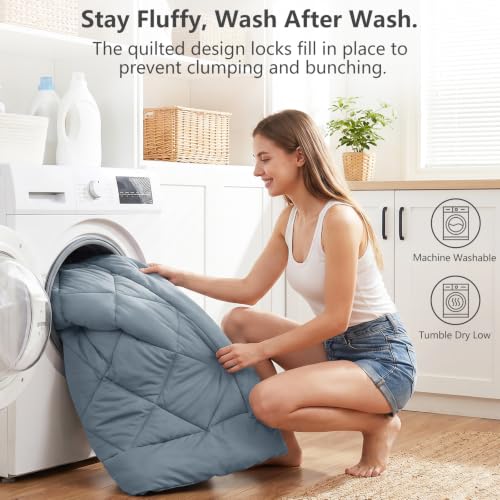 King Comforter Set 102"x90" Dusty Blue