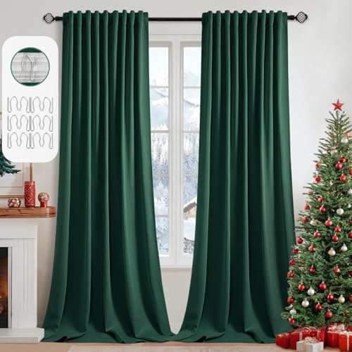 Christmas Hunter Green Back Tab Blackout Curtains 52"x102" 2 Panels (2 Count)