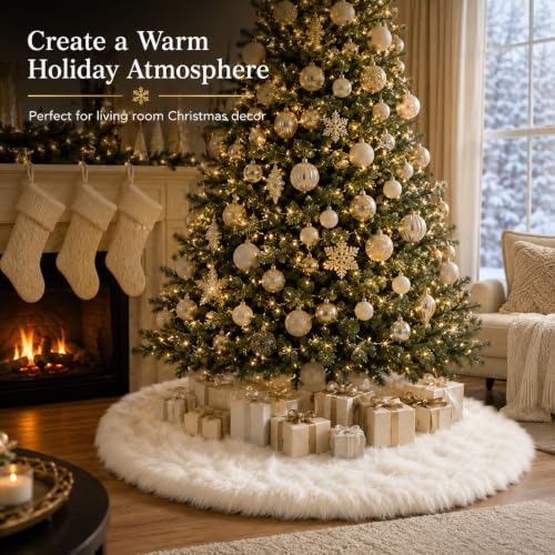 24 Inch Faux Fur Christmas Tree Skirt White Plush Skirt for Merry Christmas Party Christmas Tree Decoration