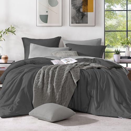 Oversized Queen Comforter Set 7 Pieces Dark Grey Bed in a Bag