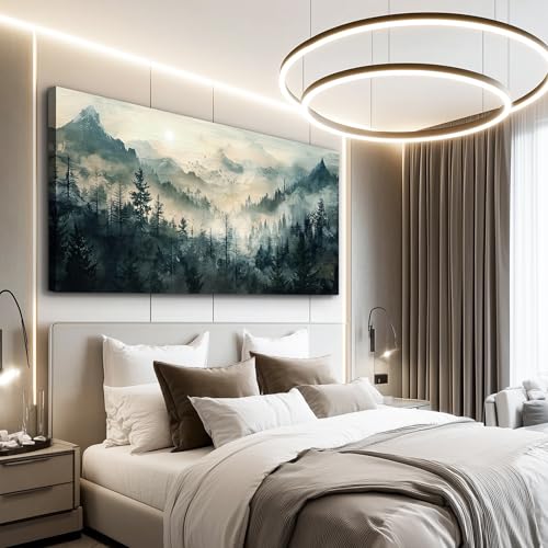 Large Canvas Misty Forest Wall Art Mountain View Home Decor For Living Room Bedroom Office Natural Landscape Wall Decoration Painting Modern Printed Artwork Can Be Hung Directly 30x60 In