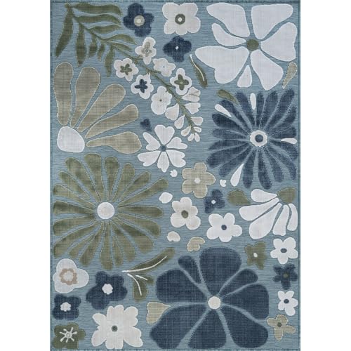 Outdoor Rug 5x7 Modern Floral Tropical Area Rugs for Outdoor and Indoor Patio Easy to Clean Non Shedding Living Room Porch Garden Washable Outside Carpet (35 Sq Ft)