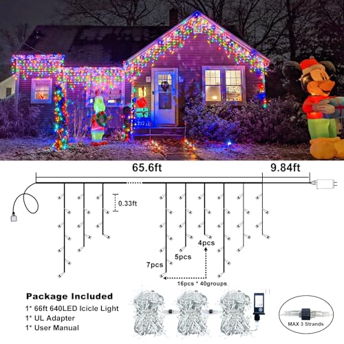 66FT 640 LED Icicle Lights for Outside