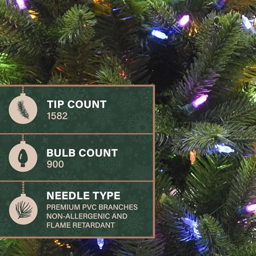 9 Ft. Carmel Pine Slim Artificial Christmas Tree with Dual Multicolor & Warm White LED Lights and Stand