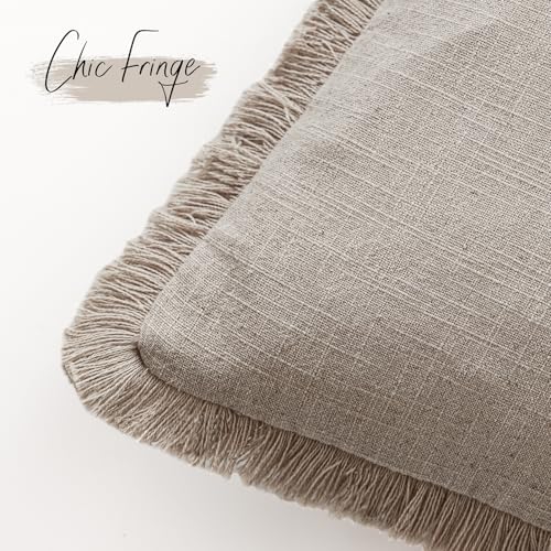 Decorative Linen Fringe Throw Pillow Covers 18×18 Natural Linen (2 Count)