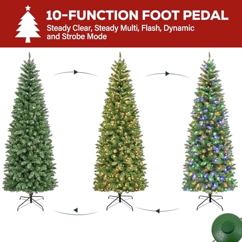 6ft Prelit Pencil Slim Christmas Tree with 200 Color Changing LED Lights