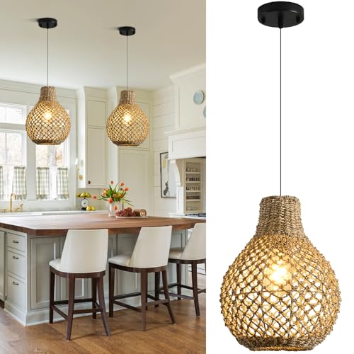 2 Pack Rattan Pendant Light Wicker Hanging Light Fixture (2 Count)