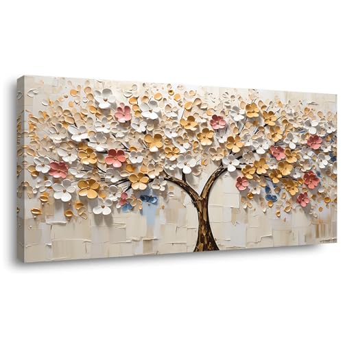 White Spring Tree of Life Wall Art Office Decor Living Room Modern Painting Prints Pictures Abstract Floral Flower Nature Canvas Large Landscape Artwork
