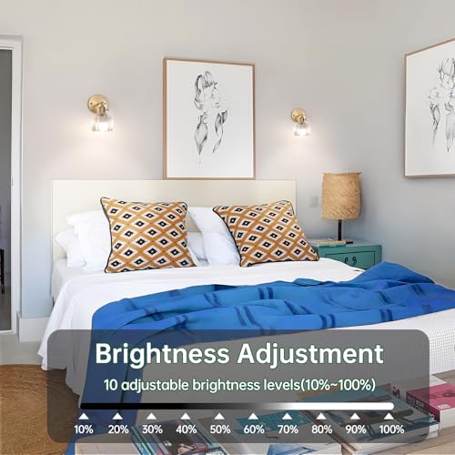 Vintage Battery Operated Wall Sconce with Clear Tulip Glass Lampshade 5000 mAh Rechargeable Battery Powered Wall Light with Remote Control for Bedside Bedroom Doorway (2 Count)