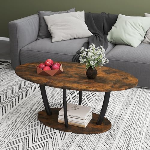 Rustic Small Oval Coffee Table for Living Room