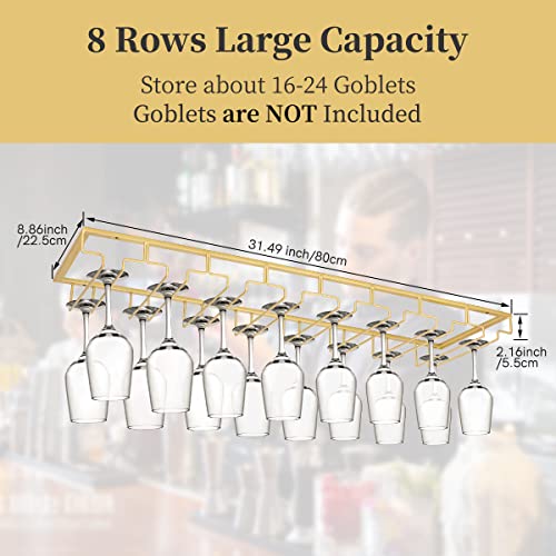 8 Row Wine Glass Rack Under Cabinet Large Capacity