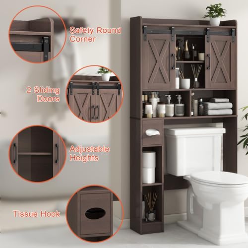 Over The Toilet Storage Cabinet with Sliding Doors