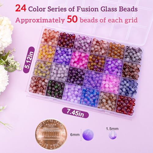 About 1200+ pcs 6mm Glass Beads Bracelet Making Kit (1200 Count)