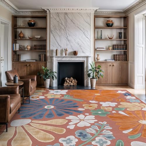 Outdoor Rug 10x14 Large Modern Floral Tropical Area Rugs for Outdoor and Indoor Patio Easy to Clean Non Shedding Living Room Porch Garden Washable Outside Carpet (140 Sq Ft)
