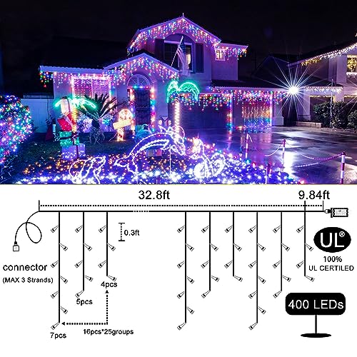 66FT Icicle Lights for Outside 640 LED Multicolor Christmas Lights Outdoor