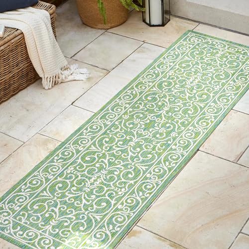 Vintage Filigree Indoor Outdoor Runner Rug 2X8 Green