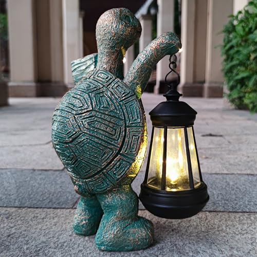 Turtle Garden Statue Outdoor Décor with Solar Lights Lantern