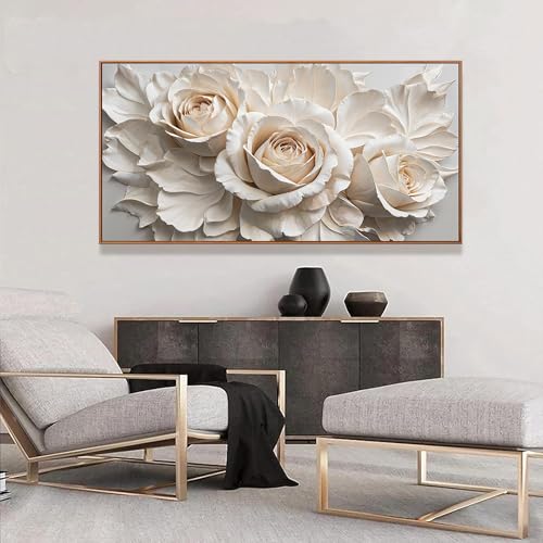 Large Wall Art For Living Room Home Wall Decor Modern Canvas Art Wall Decor 29 X 58 Inches White Flower Wall Art Elegant Picture For Bedroom Hotel Office Artwork With Framed