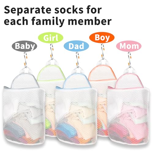 5Pcs Hanging Laundry Bags for Socks with S Hooks (5 Count)