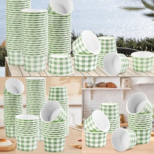 Greencian 120Pcs 12oz Gingham Ice Cream Cups for Hot or Cold Food