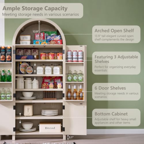 71" Tall Arched Bathroom Storage Cabinet