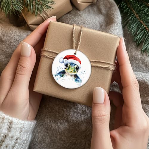 Coastal Santa Sea Turtle Christmas Ceramic Ornament