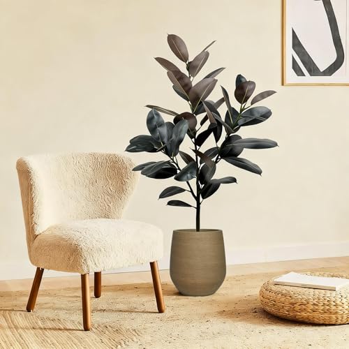 16.9" H Wood like Large Plastic Tall Planter with Drainage Holes and Plug