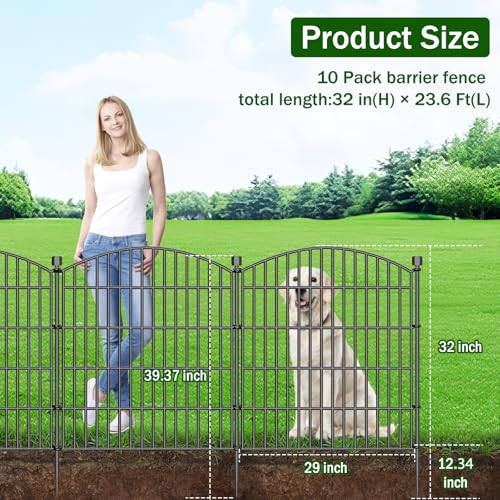 10 Panel No Dig Decorative Garden Fence 32" H x 23.6'L Outdoor Dog Barrier (62.77 Sq Ft)