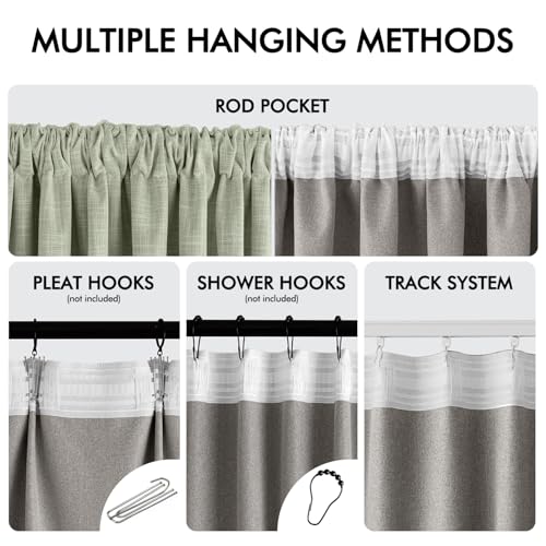 Sage Green 100% Blackout Linen Curtains 108 Inch 2 Panels Set Double Sided No Coating Pleated Back Tab Black Out Extra Long Thermal Insulated Pinch Pleat Bedroom Living Room Darkening Drapes