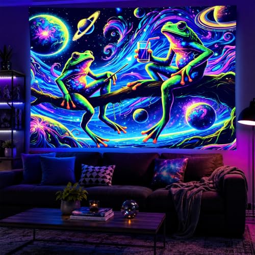 Blacklight Tapestry Space Frog Party Backdrop 78 x 59 Inch