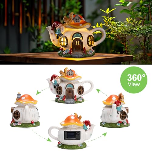 Solar Fairy House Garden Outdoor Statue with Gnome and Squirrel Figurine