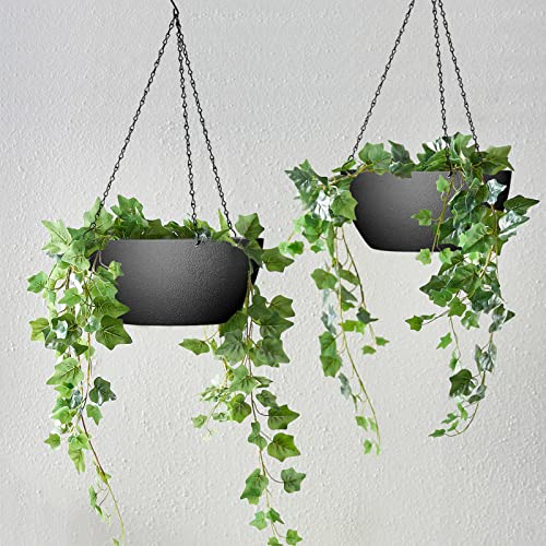 13 inch 2Pack Large Hanging Planters for Outdoor Indoor Plants with Drainage Holes and Chain (2 Count)