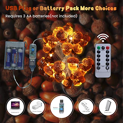 Thanksgiving Acorn Lights Fall Garland Decorative Fairy String Light Cute Novelty Lights 30 LEDs 10 ft USB or Battery Operated for Bedroom Wedding Xmas Harvest Decor (10 Foot)