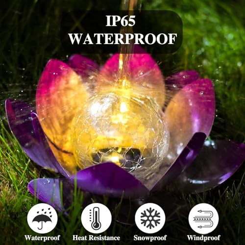 Solar Light Outdoor Decor Art Crackle Globe Glass Lotus Decoration (2 Count)